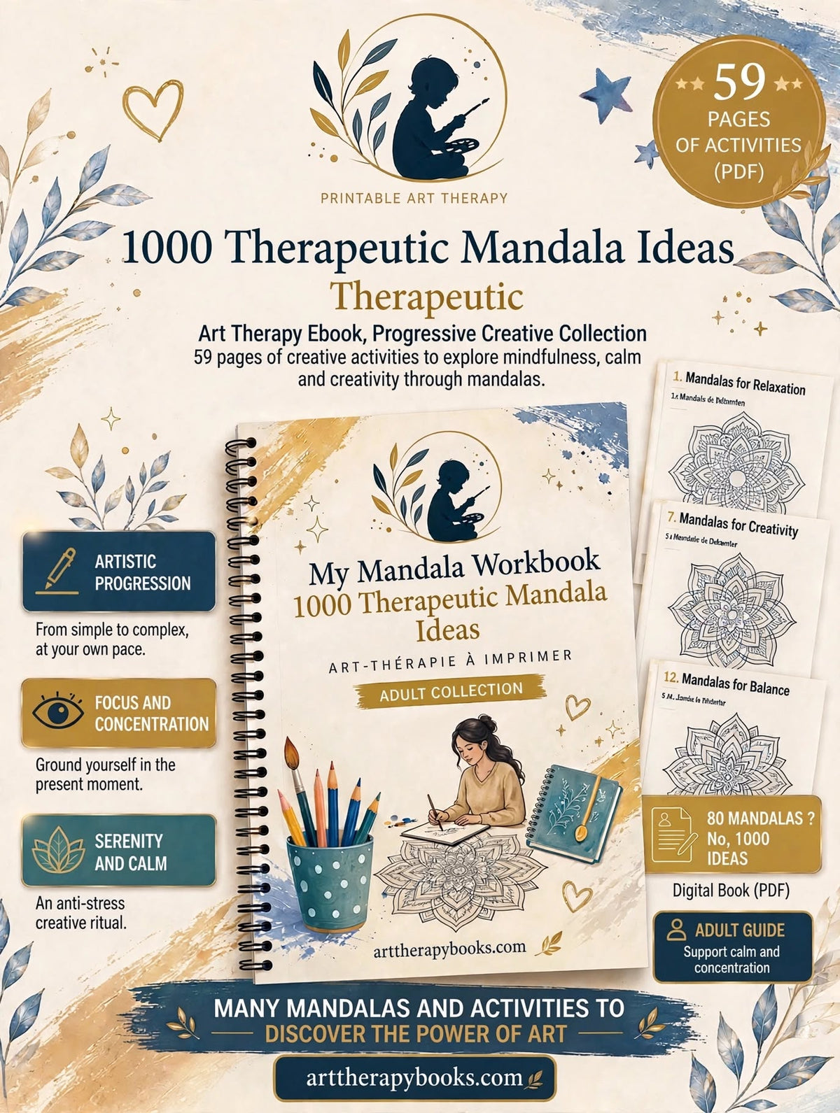 1000 Therapeutic Mandala Ideas – Art Therapy E-book, Progressive Creative Collection