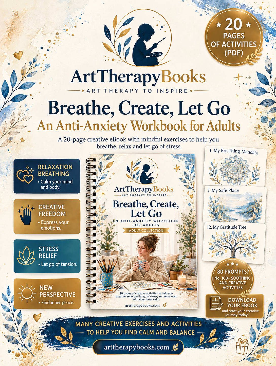 Breathe, Create, Let Go – Art Therapy Ebook, Anti-Anxiety Workbook for Adults