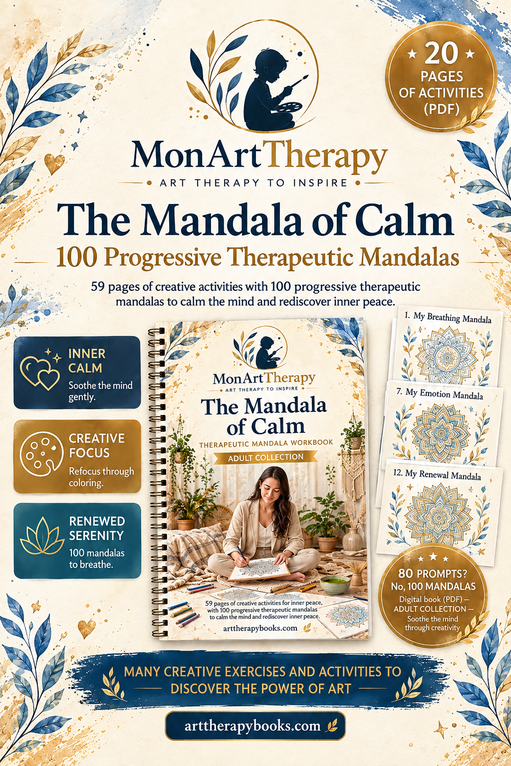 The Mandala of Calm – Art Therapy E-book, 100 Progressive Therapeutic Mandalas